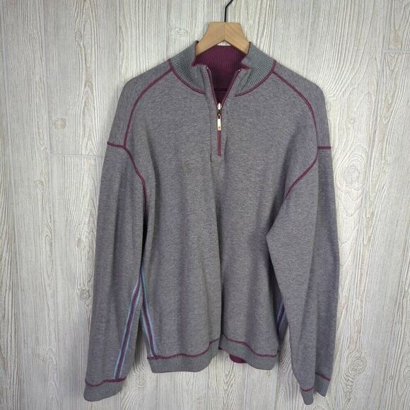 Vintage Tommy Bahama Men’s XL Grey Burgundy 1/4 Zip Pullover Sweater Jacket - Picture 1 of 11